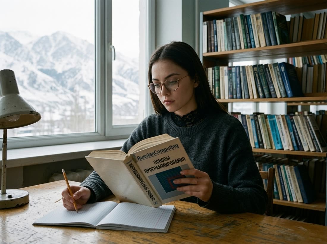 Studying in the university library in Naryn