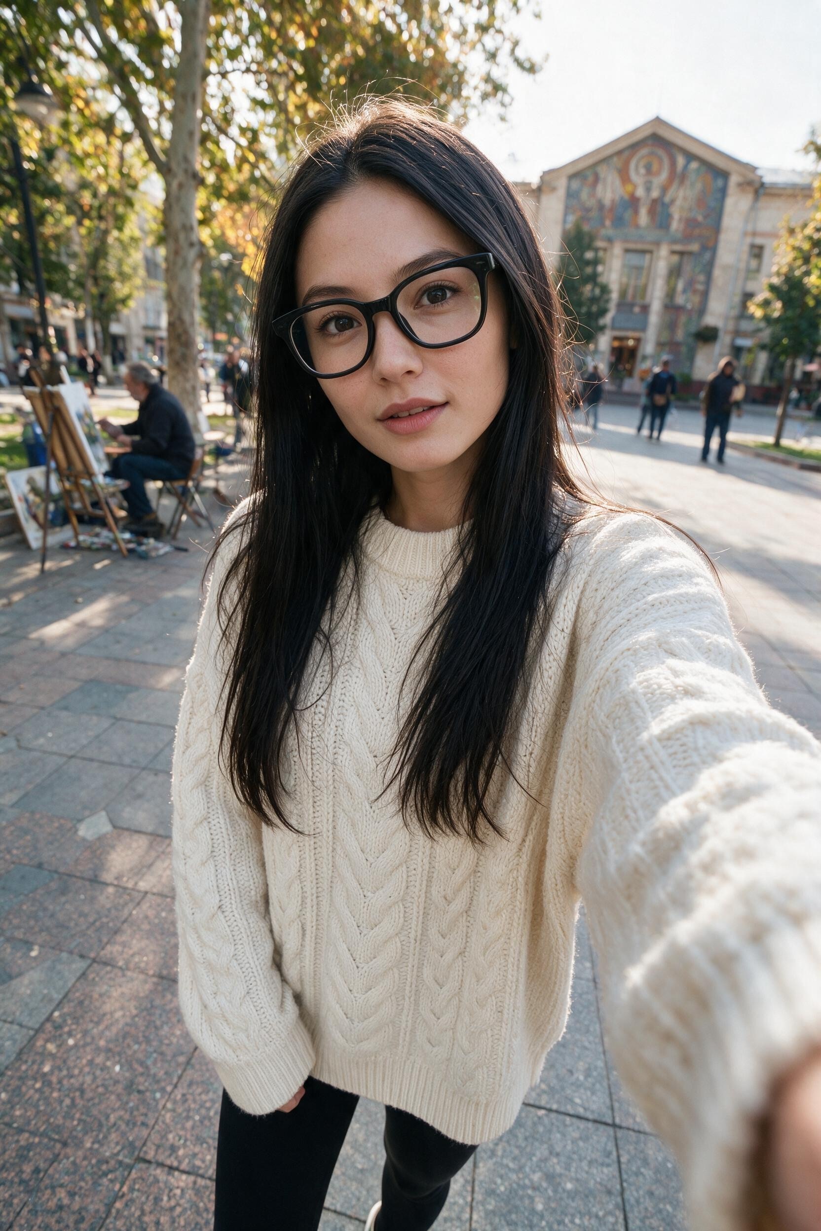 Me on an Almaty street, free hand in my cuff.