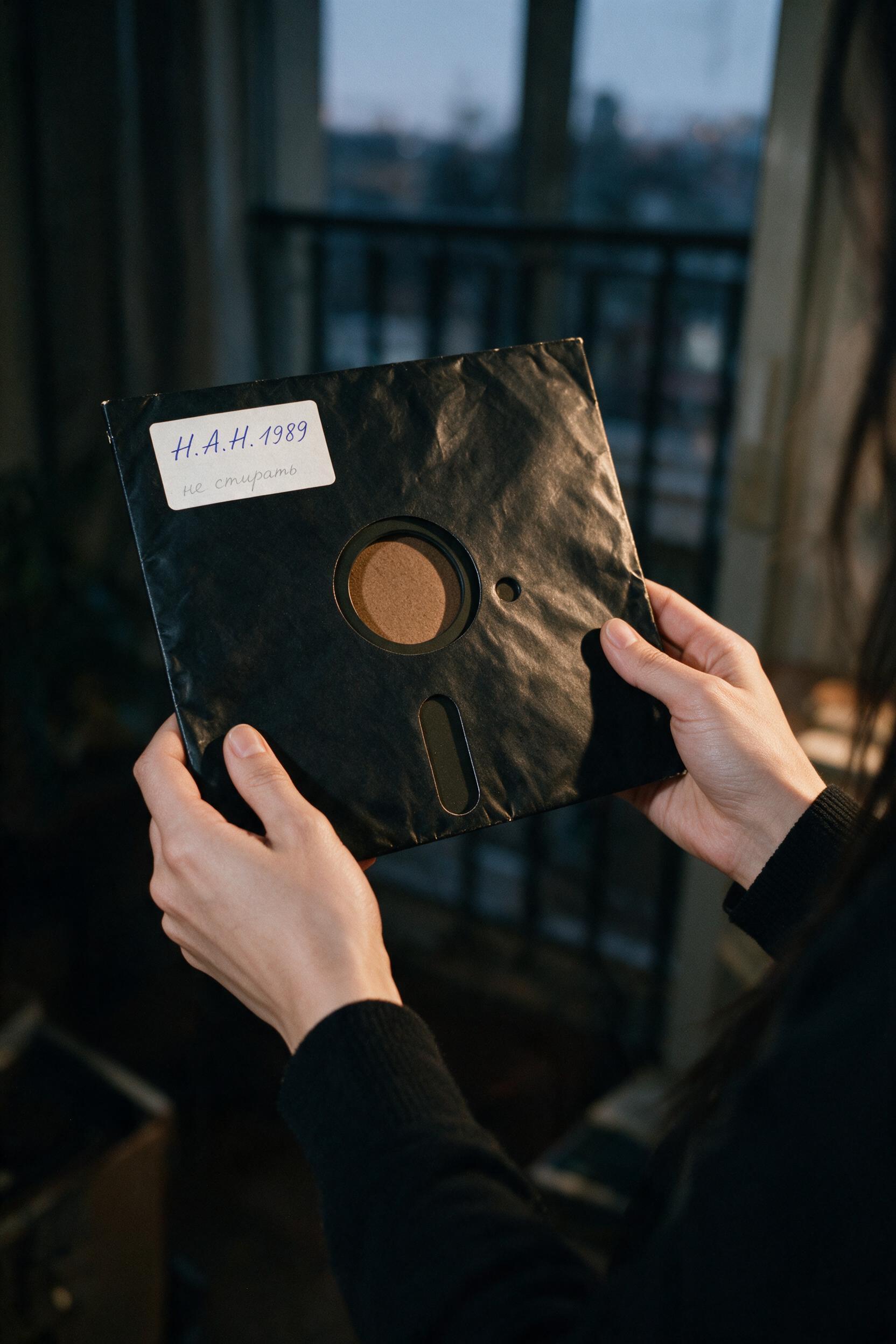 My grandmother's eight-inch disk in both my hands out on the balcony, label up, both lines still legible.